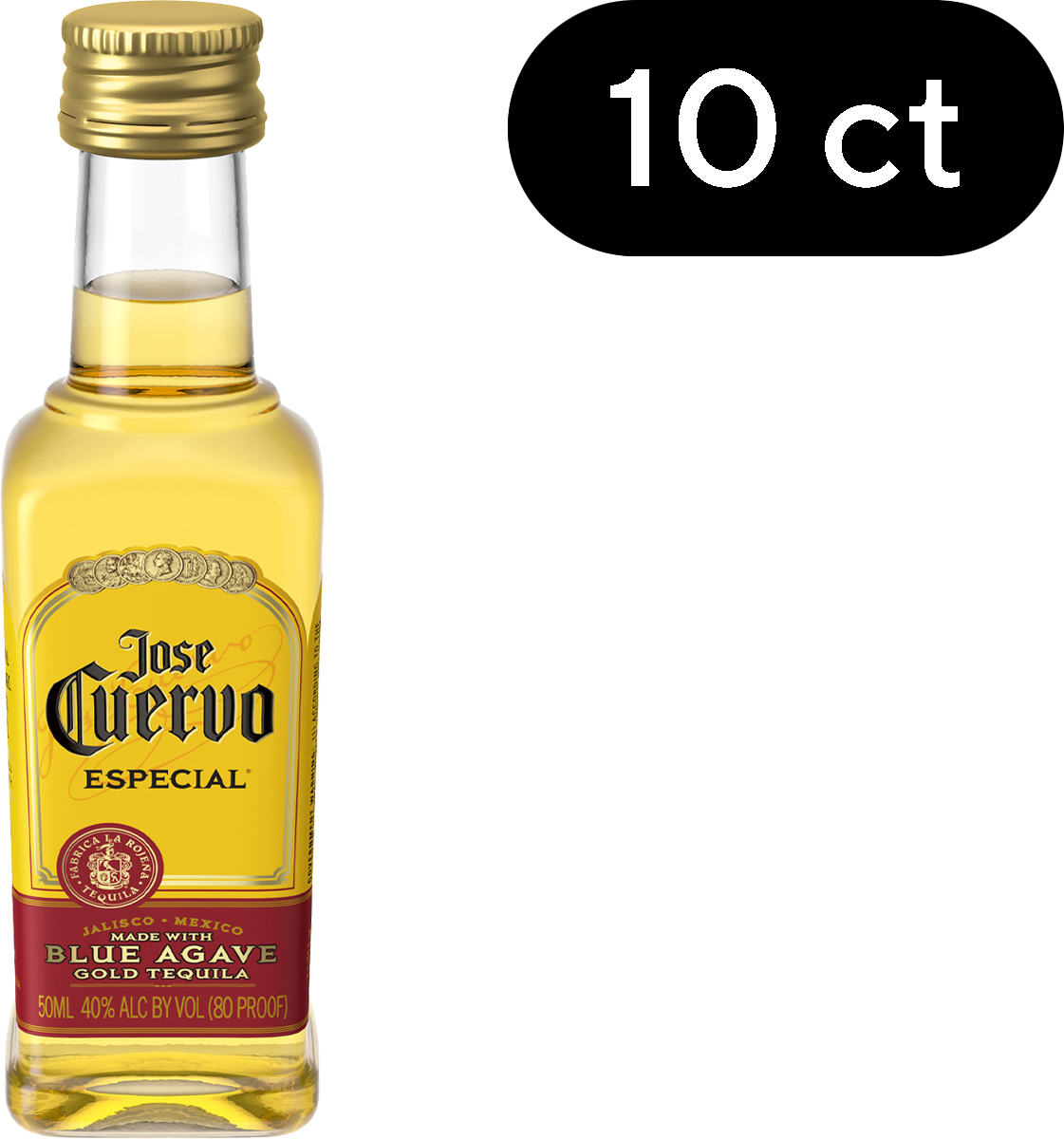 Jose Cuervo® Jose Cuervo Especial Gold Tequila, 10 pack, 50 ml Plastic Bottles, 40% ABV — product image