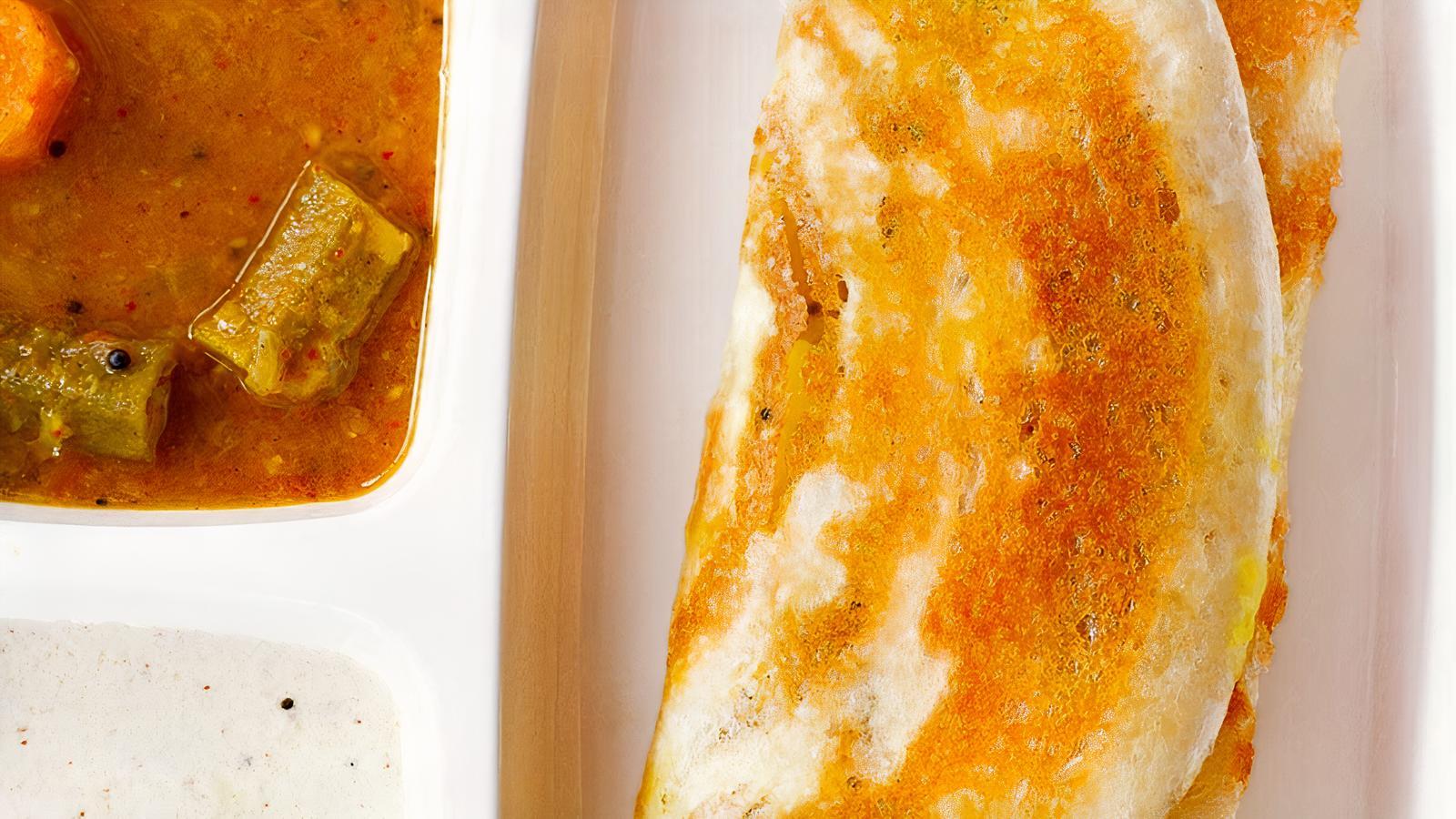Plain Dosa with Sambar & Coconut Chutney